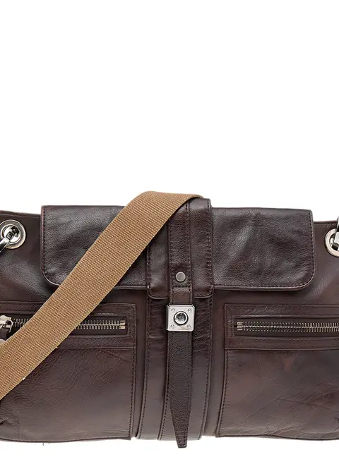Lanvin Dark Brown Leather Flap Shoulder Bag