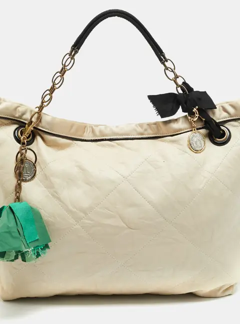 Lanvin Amalia Cabas Quilted Leather and Satin Tote