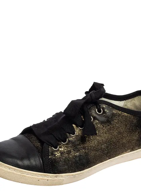 Lanvin Black/Gold Calf Hair and Leather Low-Top Sneakers Size 37
