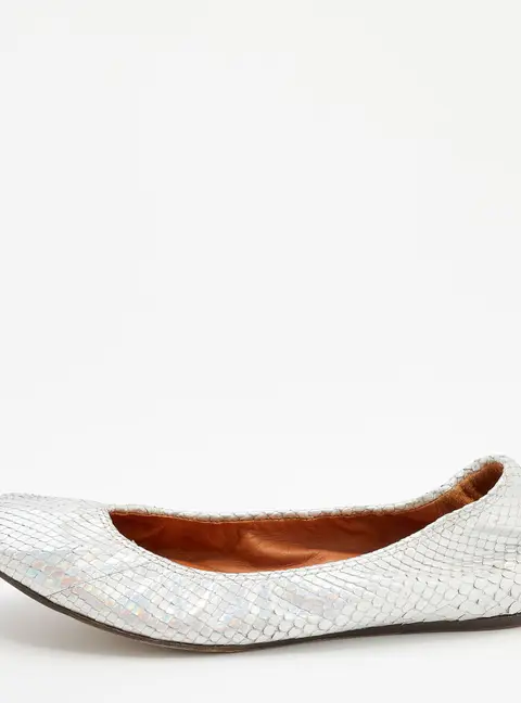 Lanvin Silver Snakeskin Embossed Leather Ballet Flats Size 38