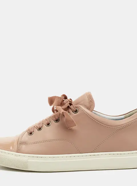 Lanvin Dusty Pink Leather and Patent Cap Toe Low-Top Sneakers Size 40