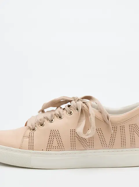 Lanvin Beige Leather Perforated Logo Low Top Sneakers Size 37