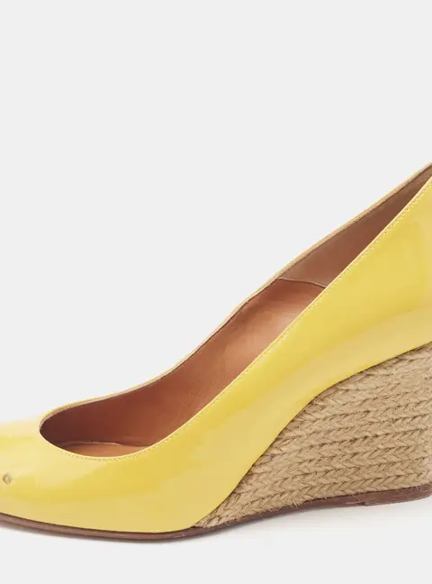 Lanvin Yellow Patent Leather Wedge Pumps Size 37