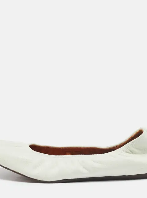 Lanvin White Leather Scrunch Ballet Flats Size 38