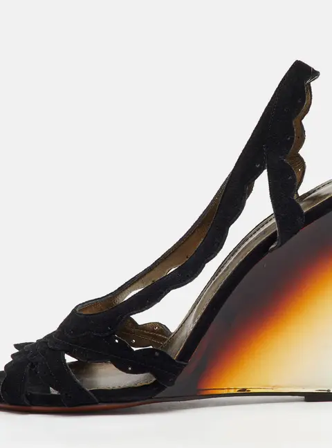 Lanvin Black Suede Slingback Wedge Sandals Size 40