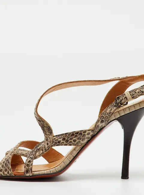 Lanvin Multicolor Python Leather Strappy Slingback Sandals Size 38
