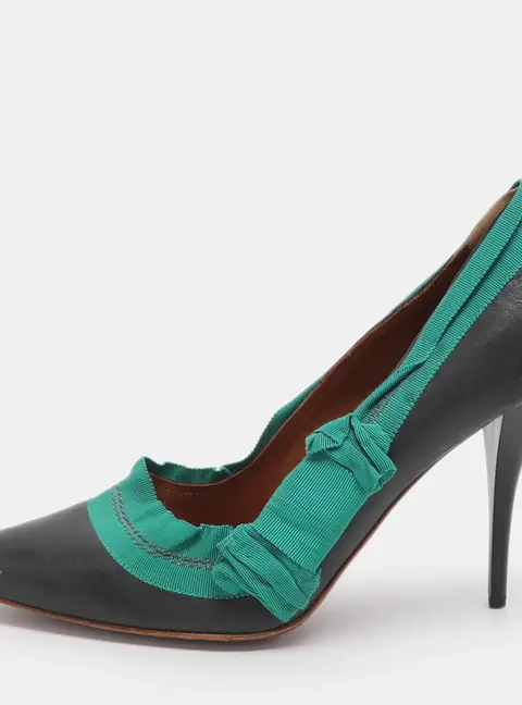 Lanvin Size 40 Black/Green Fabric and Leather Pumps