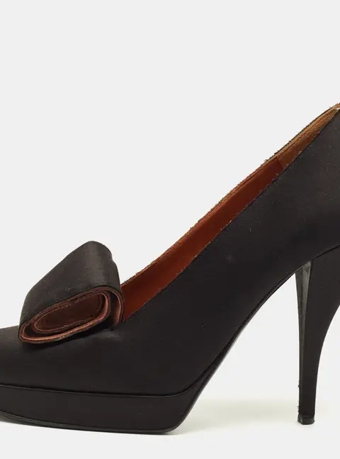 Lanvin Size 38 Black Satin Platform Pumps