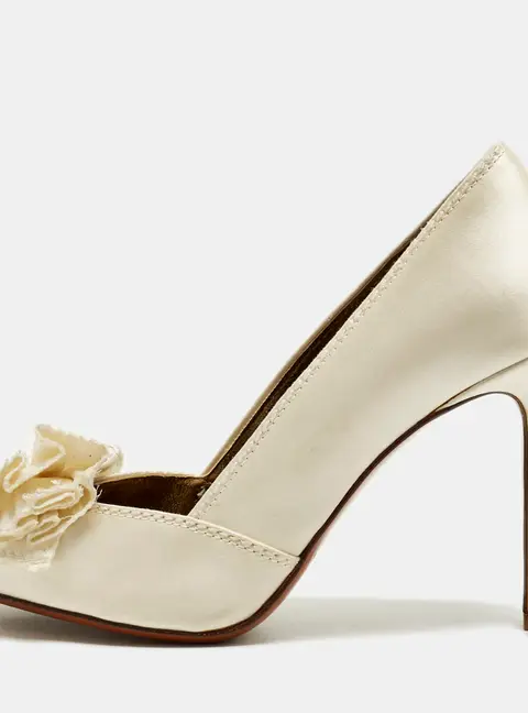 Lanvin Size 36.5 Cream Satin Bow Peep Toe Pumps