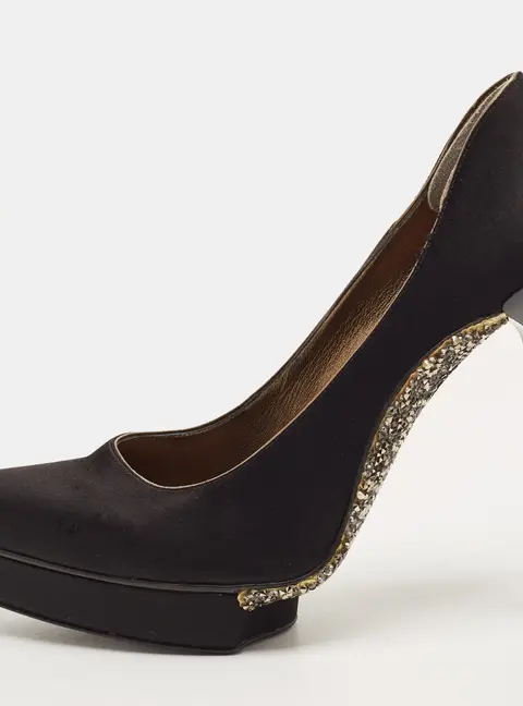Lanvin Size 39 Black Satin Platform Pumps