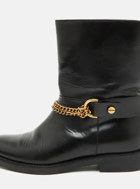 Lanvin Size 38 Black Leather Chain Link Ankle Length Boots