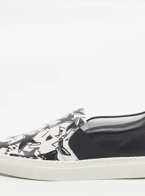 Lanvin Size 35 Black/White Leather Star Print Slip On Sneakers