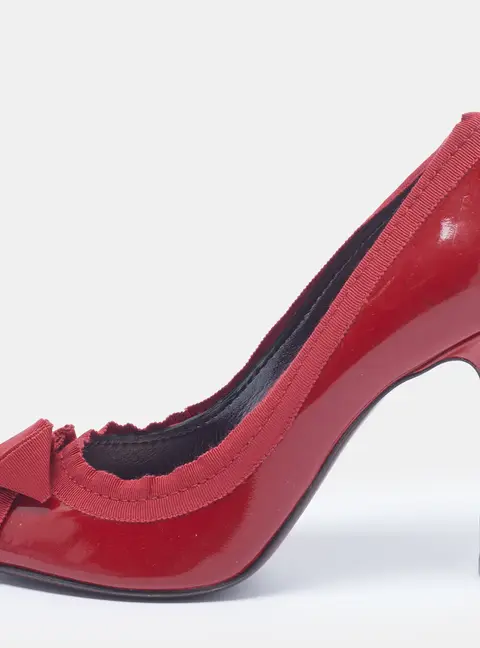 Lanvin Size 38 Red Patent Leather Peep Toe Pumps