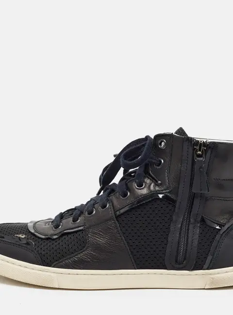 Lanvin Size 39 Black Leather and Mesh High Top Sneakers