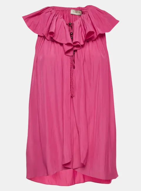 Lanvin Pink Crinkled Synthetic Neck-Tie Blouse M