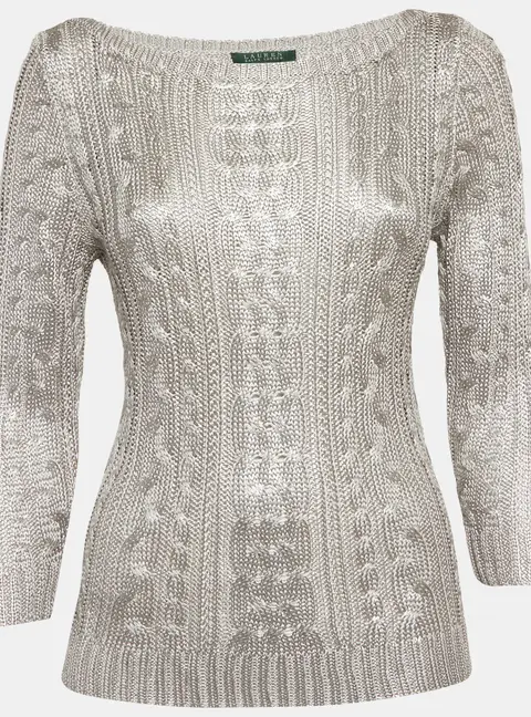 Lauren Ralph Lauren Silver Cable Knit Sweater M