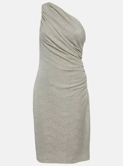 Lauren Ralph Lauren Metallic Lurex Knit One Shoulder Mini Dress M