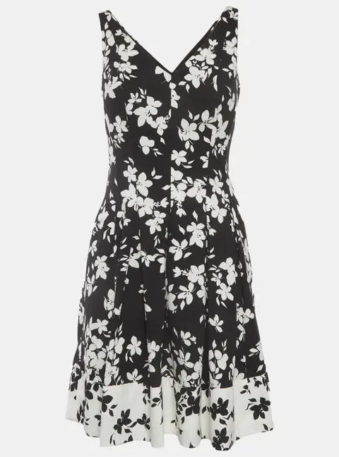 Lauren Ralph Lauren Black Floral Print Crepe Sleeveless Mini Dress XS