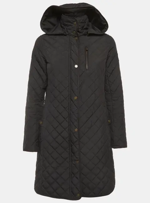 Lauren Ralph Lauren Black Synthetic Quilted Hooded Jacket XS