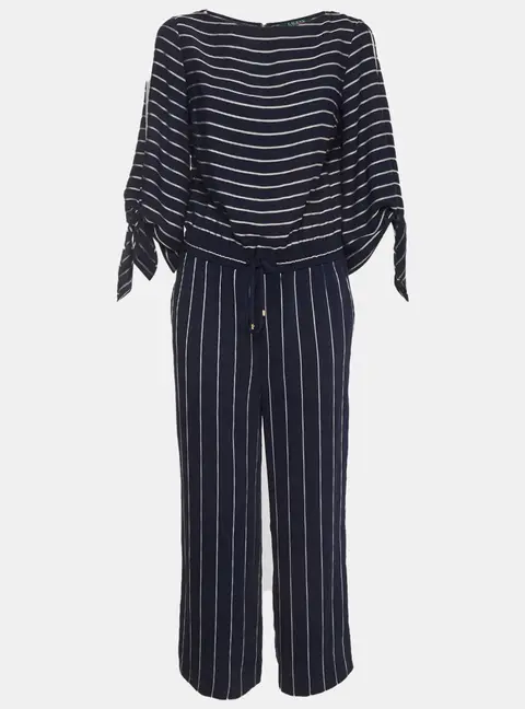 Lauren Ralph Lauren Navy Blue Stripe Crepe Jumpsuit S