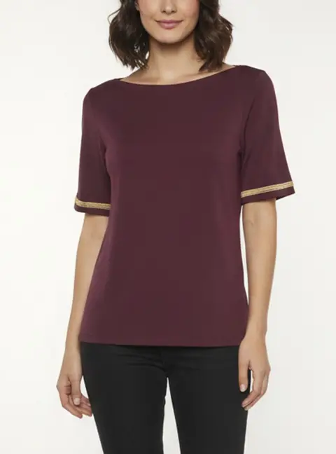 Lauren Ralph Lauren Burgundy Jersey Bateau Neck T-Shirt XL