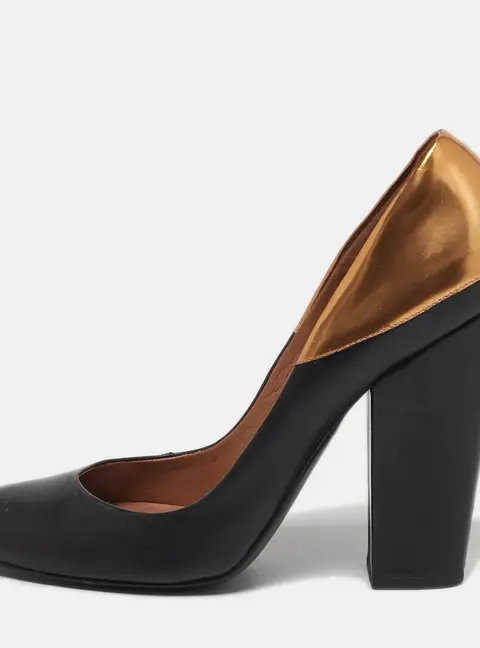 Laurence Dacade Size 39 Black/Gold Leather Block Heel Pumps