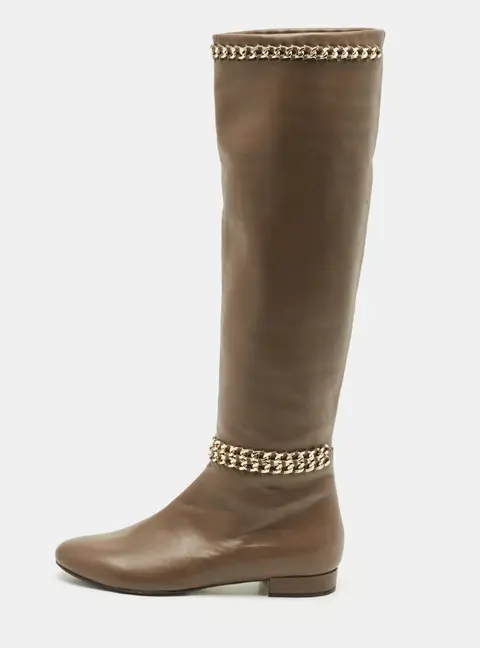 Le Silla Brown Leather Chain Detail Knee High Boots Size 37