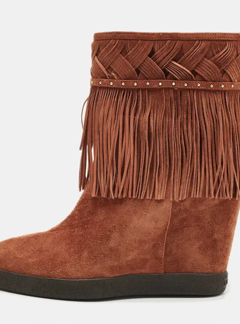 Le Silla Brown Suede Fringe Wedge Ankle Length Boots Size 36