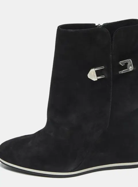 Le Silla Black Suede Wedge Ankle Boots Size 40