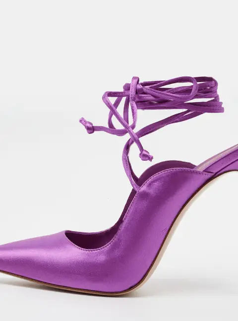 Le Silla Ivy Size 40 Purple Satin Ankle Wrap Pumps