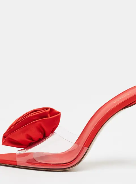 Le Silla Rose Applique Size 40 Transparent/Red PVC and Satin Slide Sandals