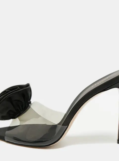 Le Silla Rose Applique Size 40 Black PVC and Satin Slide Sandals