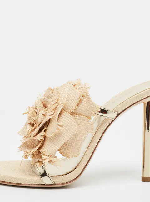 Le Silla Rose Applique Size 40 Beige Raffia Slide Sandals