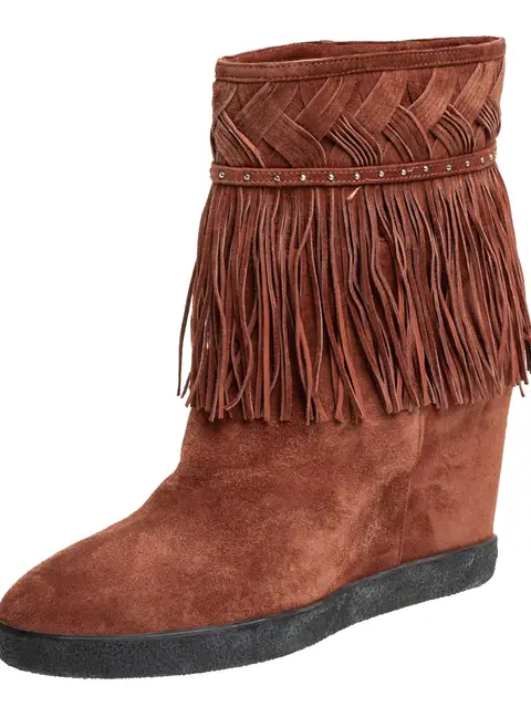 Le Silla Brown Suede Fringe Ankle Boots Size 37