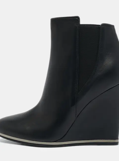 Le Silla Black Leather Wedge Ankle Boots Size 39