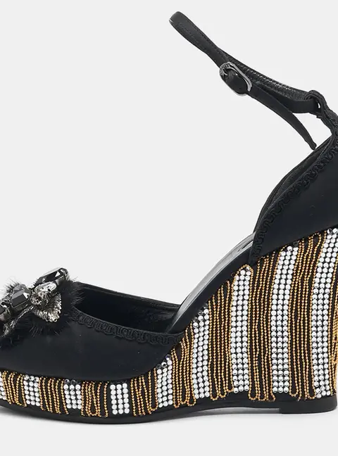 Le Silla Black Satin Embellished Ankle Strap Sandals Size 36