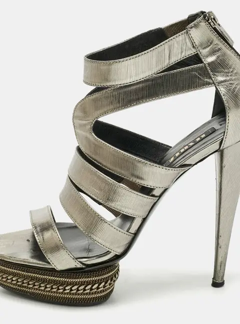 Le Silla Metallic Suede Ankle Strap Sandals Size 38.5