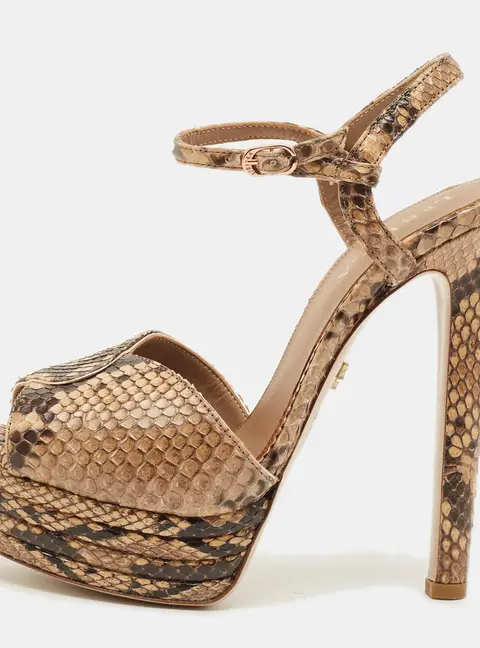 Le Silla Size 38 Beige Python Platform Sandals