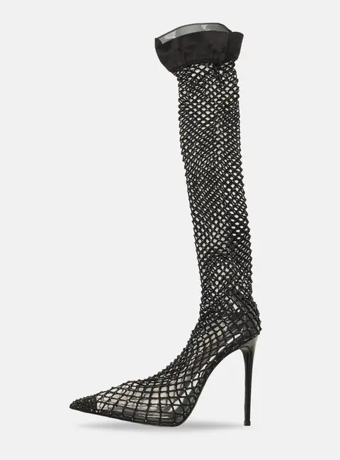 Le Silla Gilda Size 38 Black Mesh and PVC Fishnet Boots
