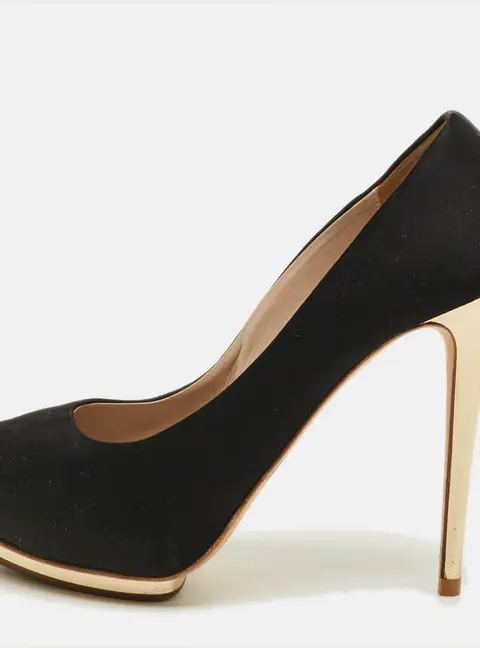 Le Silla Size 38 Black Satin Platform Peep Toe Pumps