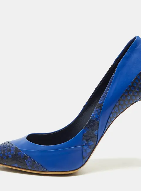 Le Silla Size 39 Blue/Black Leather and Python Leather Pointed Toe Pumps