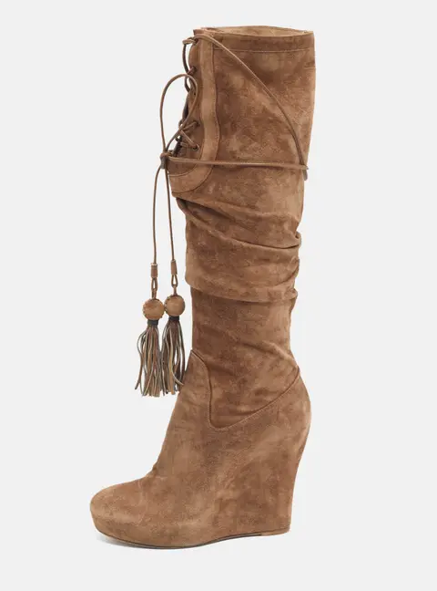 Le Silla Size 38 Brown Suede Wedge Knee Length Boots