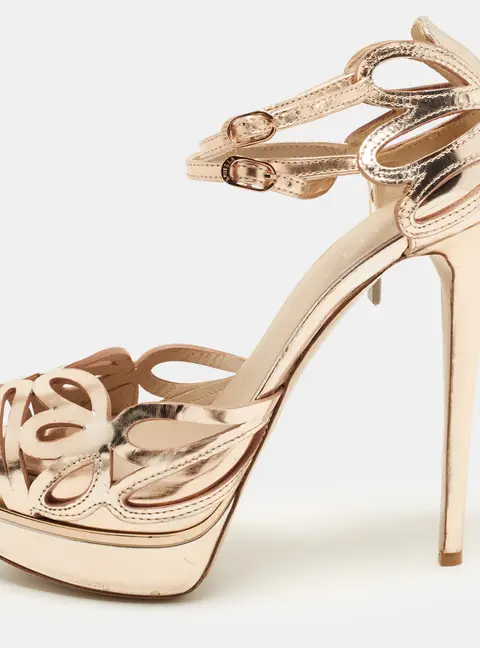 Le Silla Size 38 Gold Leather Ankle Strap Sandals