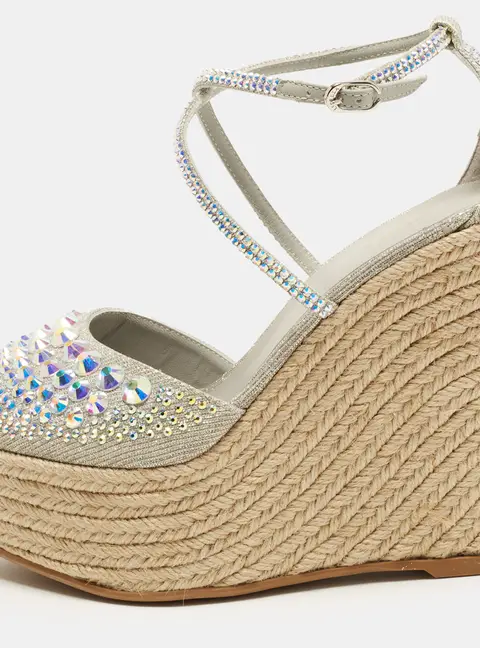 Le Silla Size 38 Silver Glitter Crystal Embellished Espadrille Sandals