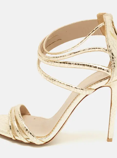 Le Silla Size 38.5 Gold Snakeskin Embossed Leather Ankle Strap Sandals