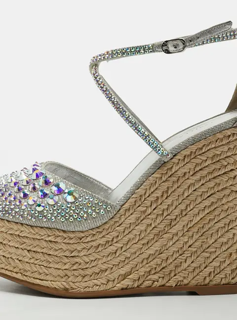 Le Silla Size 38 Silver Lurex Fabric Espadrille Wedge Sandals