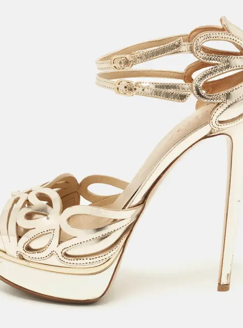 Le Silla Size 38 Gold Leather Ankle Strap Sandals