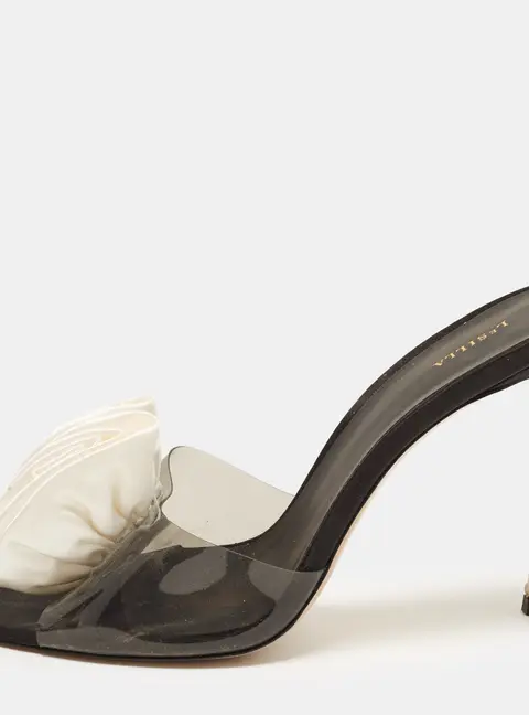 Le Silla Plexi Size 40 Transparent/Black PVC and Satin Flower Embellished Slide Sandals