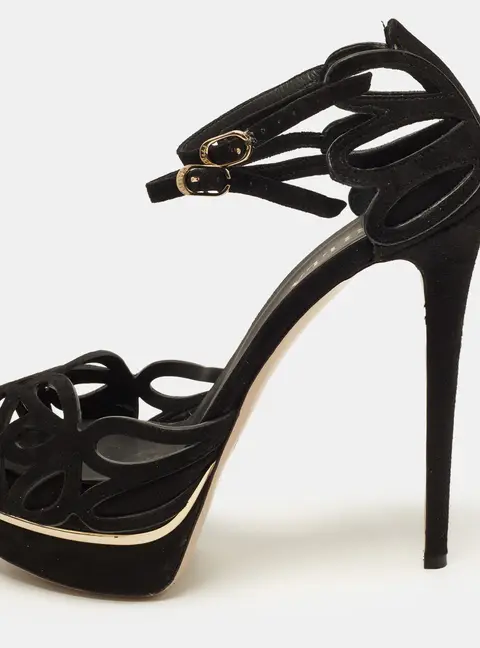 Le Silla Size 38 Black CutOut Suede Platform Ankle Strap Sandals