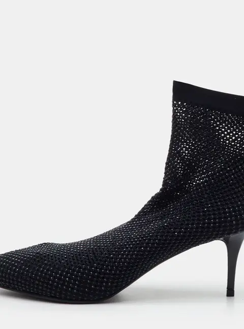 Le Silla Gilda Size 39 Black Stretch Fabric Crystal Embellished Ankle Length Boots